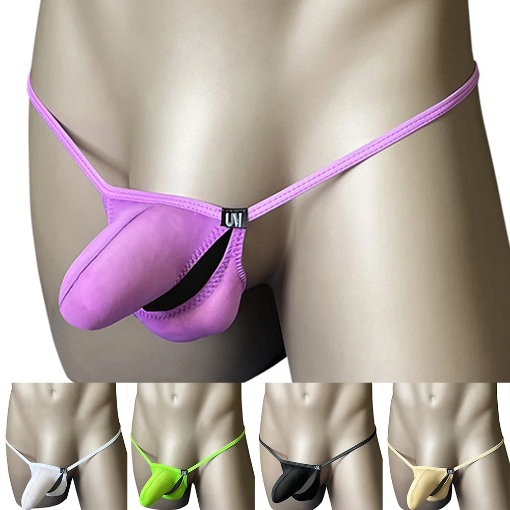 الانتفاخ الحقيبة الرجال ثونغ الملابس الداخلية ملابس غرفة نوم الأرجواني الرجال جوفاء التدريجي سيور ملخصات نمط 80 بولياميد 20 دنة