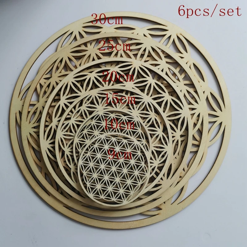 

set of 6 different size flower of life wood sacred geometry wooden wall decoration panel art home decor