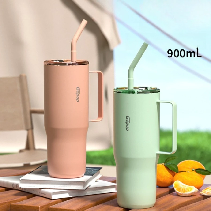 

Stainless steel heat preservation and cold preservation large capacity with straw car ice bar cup with handle coffee cups