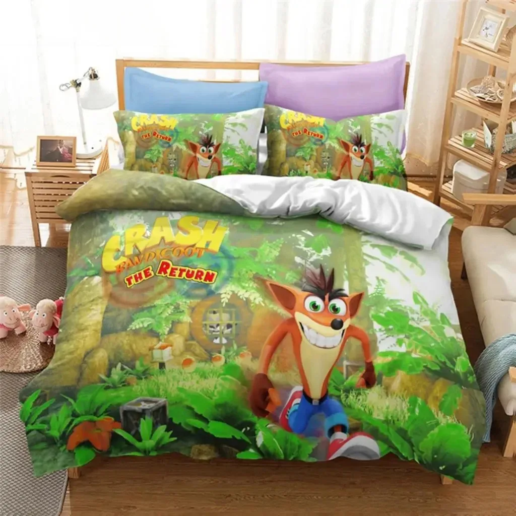 Game Crash Bandicoot Bedding Set Boys Girls Twin Queen Size Duvet Cover Pillowcase Bed Kids Adult Fashion Home Textileextile