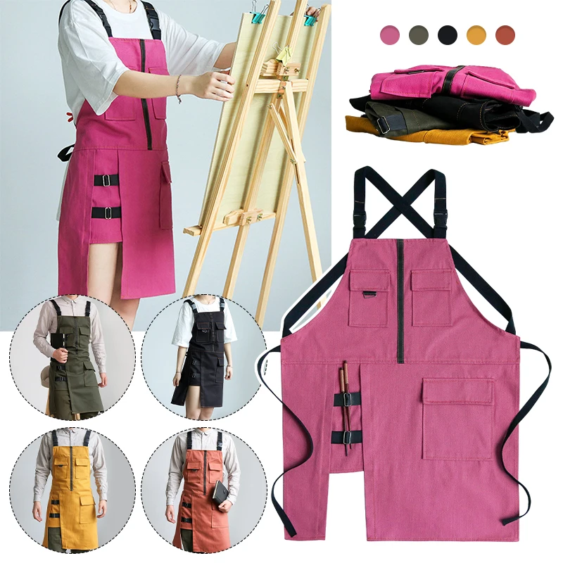 

Unisex Work Apron Men Women Korea Fashion Bar Shop Cafes Beauty Nails Studio Uniform Jean Aprons With Pockets Adjustable