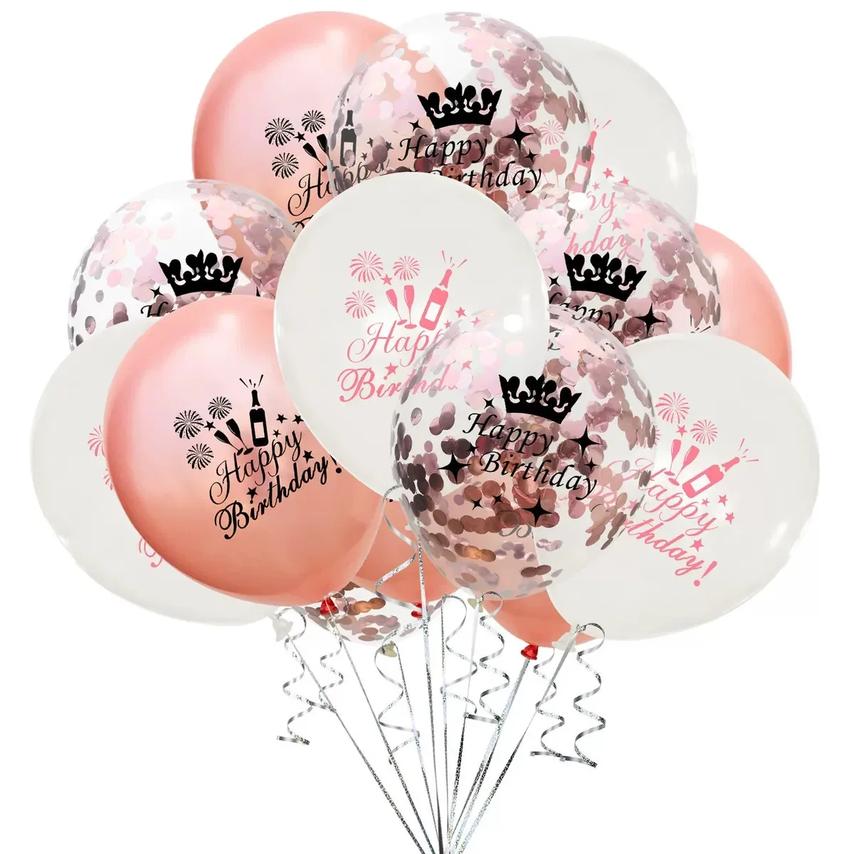 Pink Rose 40TH Birthday Decoration Balloons Happy Birthday Banner Tinsel Garland Confetti for Adult 40 Birthday Party Decoration