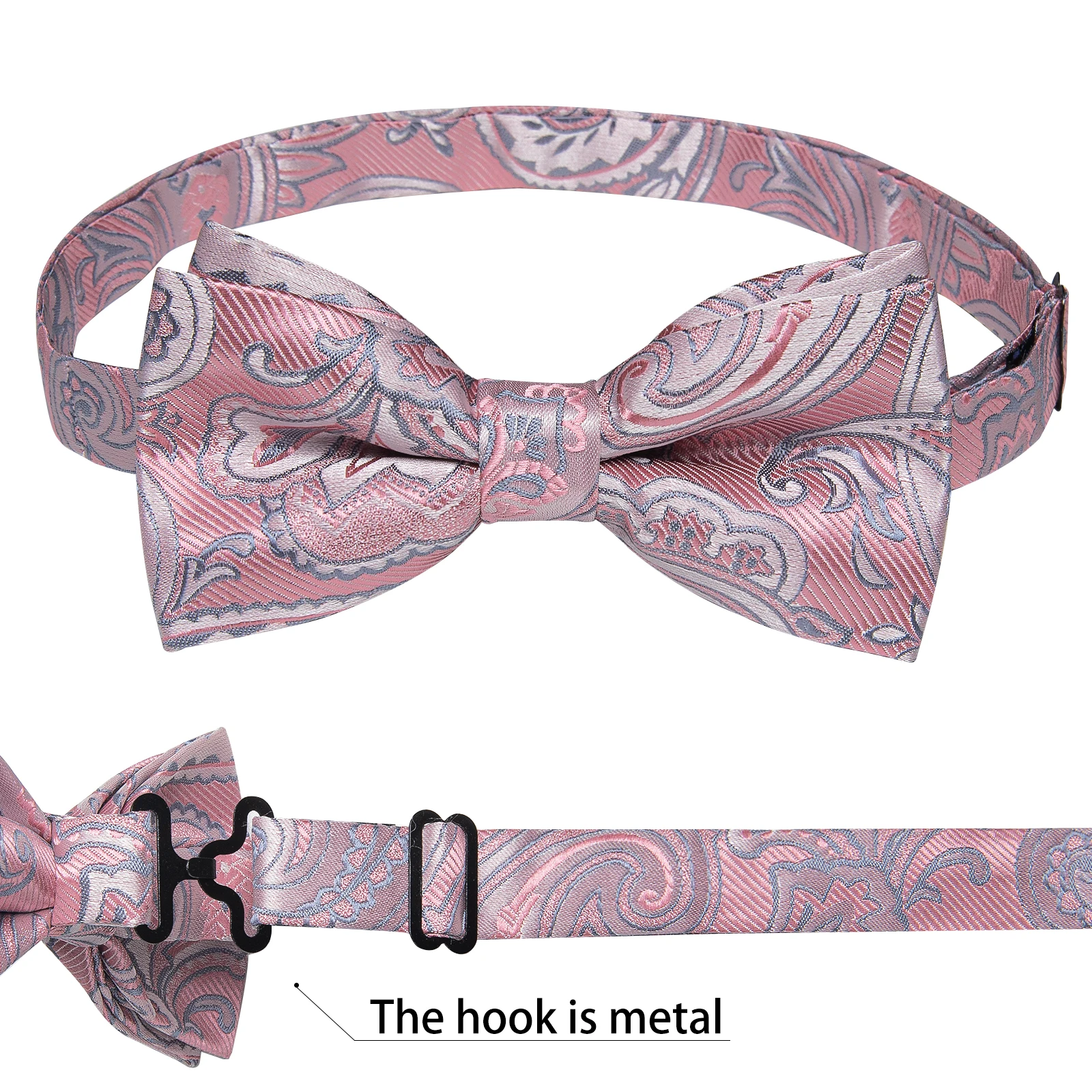 Klassisches schwarzes Herren-Fliege-Set mit Einstecktuch und Manschettenknöpfen – Paisley Gold Vorgebundene Fliege – Detail 40