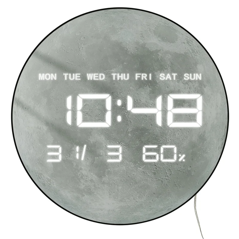 

B08B-большой дисплей, светодиодные цифровые настенные часы, лунная планета, лунный дизайн, домашний декор для гостиной, температура, дата, функция дня