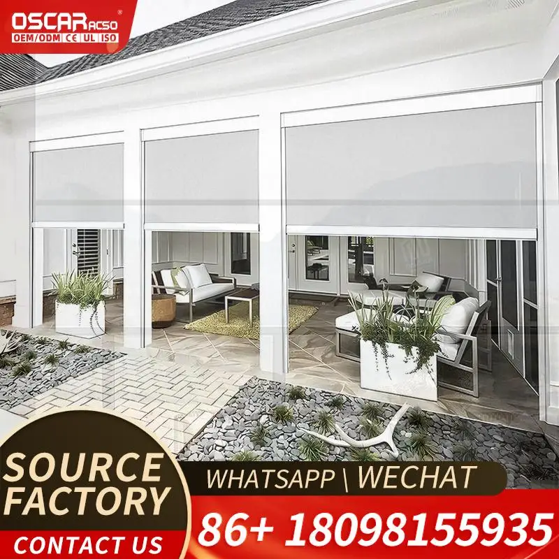 Outdoor Blackout Motorized Roller Blinds with Zip Track for Aluminum Structure Ideal for Patio Garden Balcony Rolling Blind