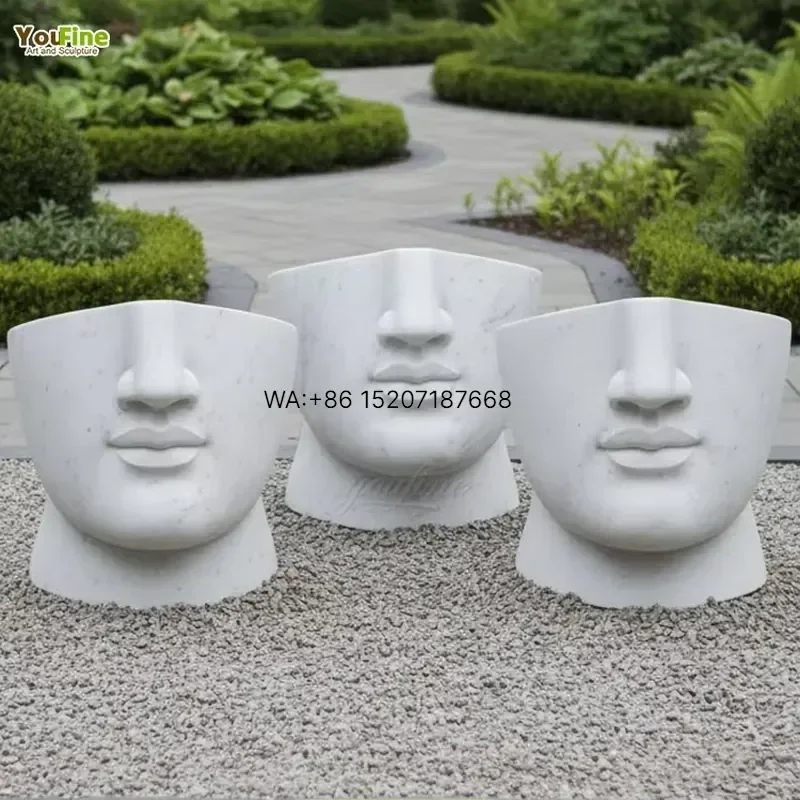 Wmwmnu Abstract Modern Marble Face Bench Statue Natural Stone Art Sculpture for Outdoor Garden Patio Yard Decoration