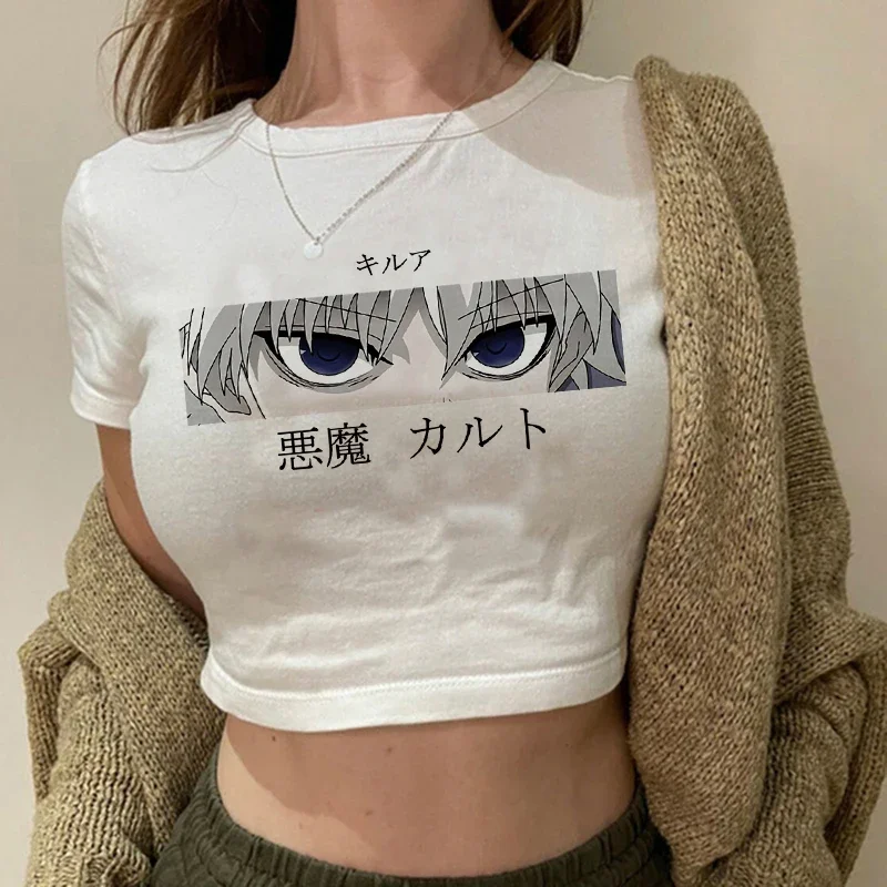 Crop Top T-shirt Hunter X Hunter Graphic Tees Cropped Harajuku Cartoon Killua Tshirt Funny Japanese Anime Hisoka T Shirt Tops