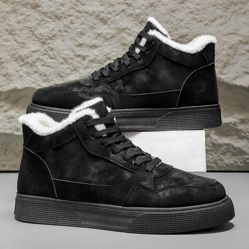 

Men's casual high top cotton shoes winter warm plush outdoor walking shoes fashion Joker non-slip soft-sole plus size work shoes