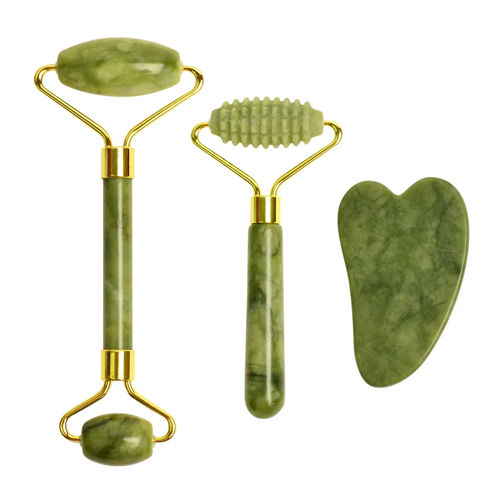 Natürliches Jade-Rollenmassagegerät für Gesicht, Körper, Rücken, Fußmassage, Roller, Gesichtslifting, Anti-Falten, doppelseitiger Gua-Sha-Jade-Stein