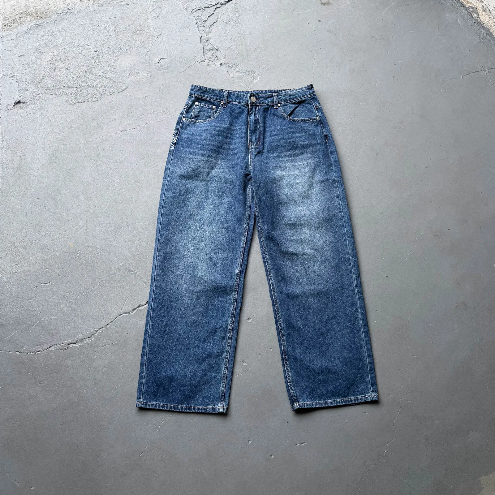 Derschutze High-Quality Heavy-Duty Embroidered Goddess Distressed Washed Straight-Leg Jeans Men's Streetwear Pants