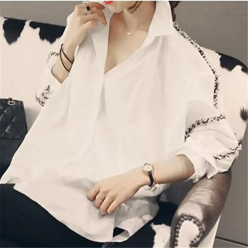 Large Size Women\'s Clothing Medium Length Long Sleeved Shirt for Women\'s Spring Autumn New Korean Version Loose Slimming Top