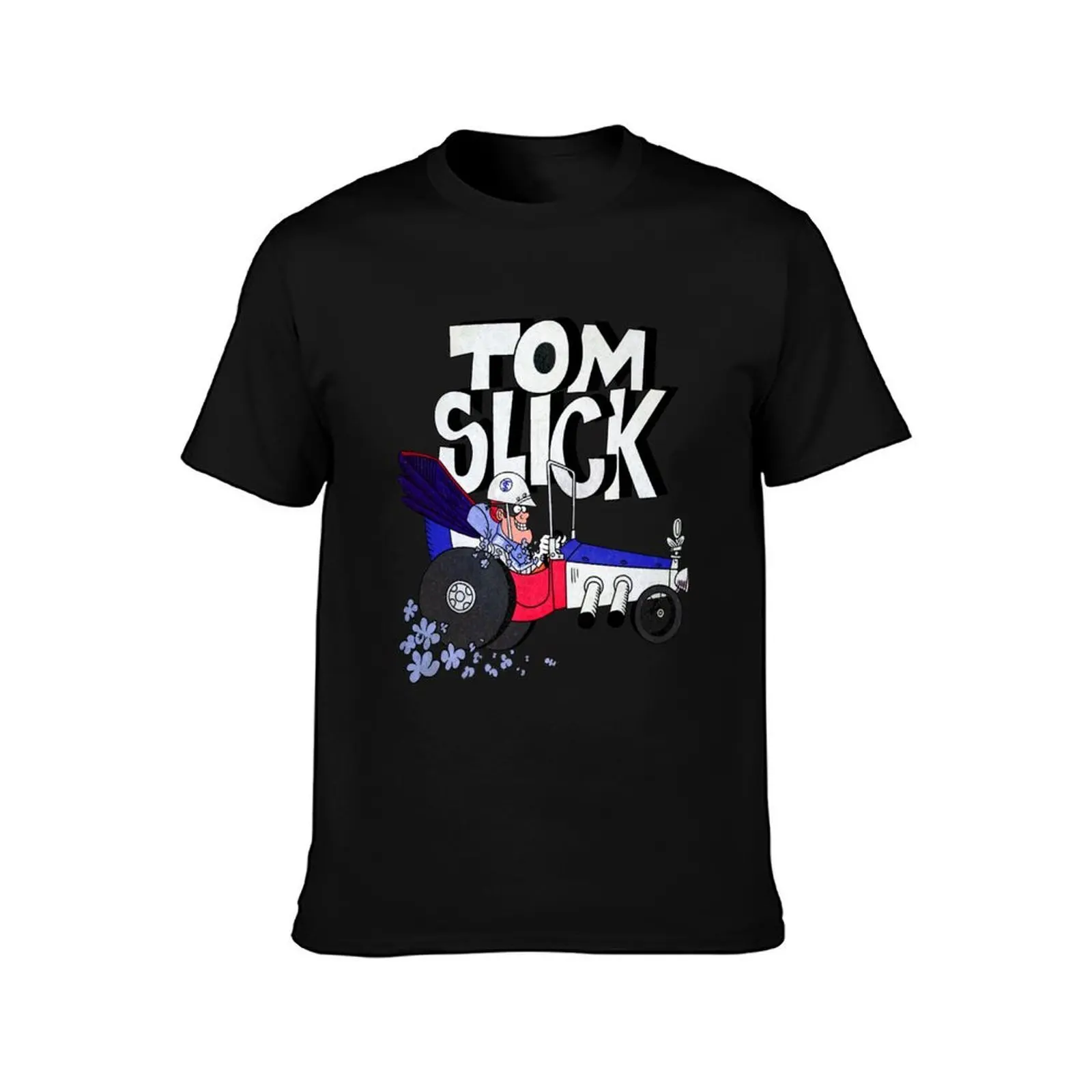 Tribute to Jay Ward Cartoons: Tom Slick in the Thunderbolt Grease Slapper with Logotype T-Shirt, Summer Casual Cotton Tee