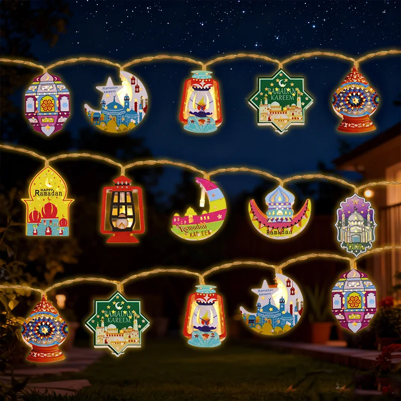 1.65m 10LED Eid Mubarak Lights String Castle Moon Pattern Ramadan Kareem Home Decoration Islamic Muslim Party Gift