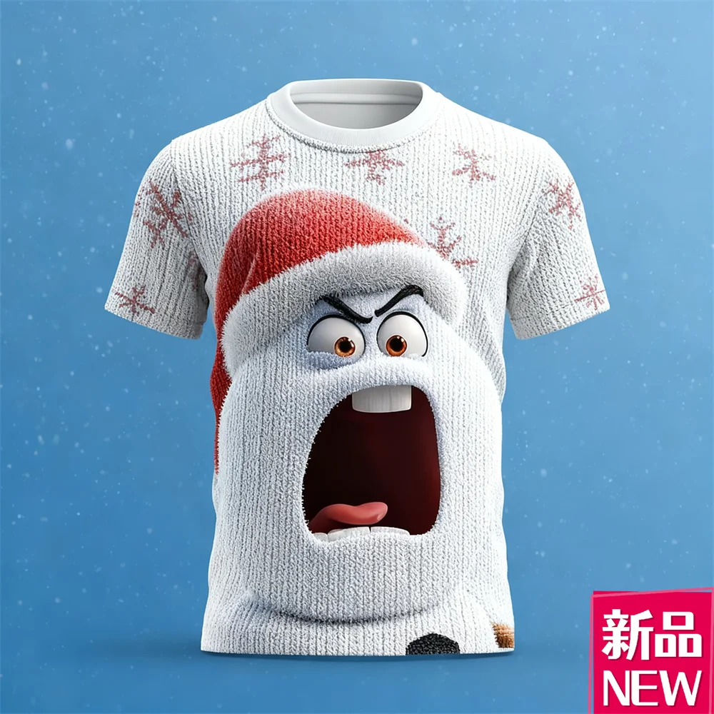 

Men's Fashion Casual Short Sleeve T-Shirt 3D Print Christmas Elk Pattern O-Neck Tees Festival Party Loose Breathable Man Clothes