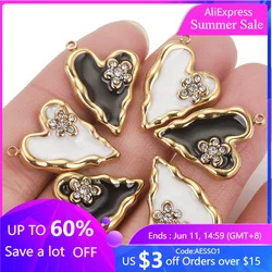 3pcs/lot Stainless Steel Enamel Heart Rhinestone Charms for DIY Bracelet Necklace Jewelry Making Supplies Accessories Wholesale