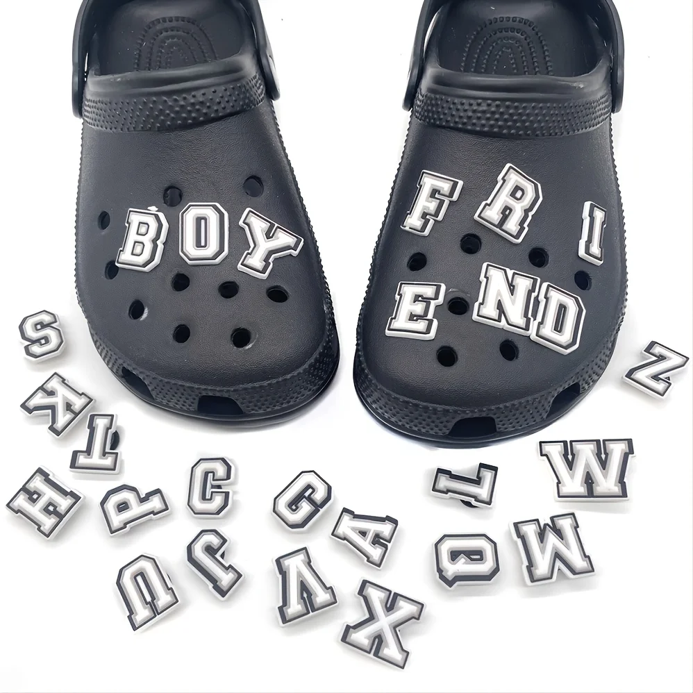Letter Pattern Shoe Decorations Charms for Clogs Bubble Slides Sandals, PVC Shoe Accessories for Christmas Birthday Gift