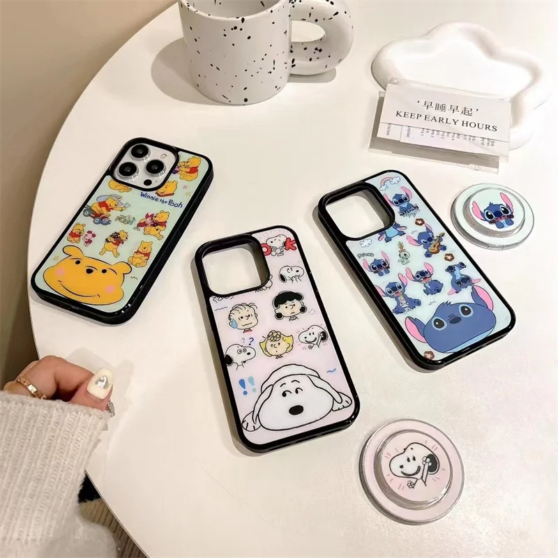 Comic Snoopy Charile Browen Winnie Stitch Case For iPhone 15 14 13 12 11 Pro Max Cute Cartoon Magnetic Attraction Protect Cases