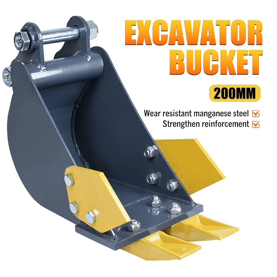 Mini Excavator 200mm Grey Bucket Alloy Steel Small Excavator Backhoe Attachment For 1-3 Ton Excavator For Home Garden Farm Work