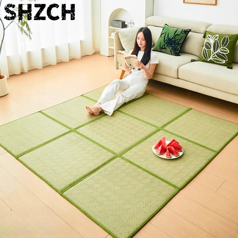 Foldable Cooling Rattan Tatami Mat Japanese-Style Floor Cushion for Summer Living Room/Balcony Non-Slip Baby Crawling Play Mat