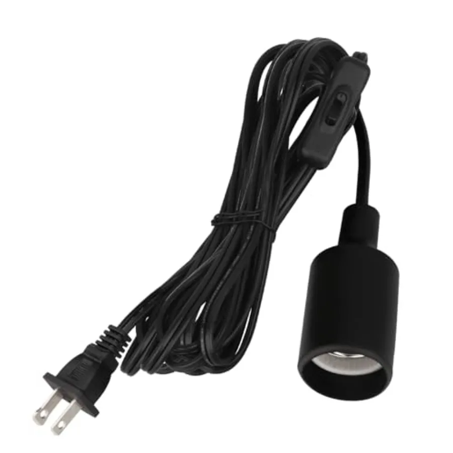 15Feet Pendant Light Cord Socket, E26 Hanging Lamp Socket with ON Off Switch, E27 Base Black Lantern Extension Cord Cable Light