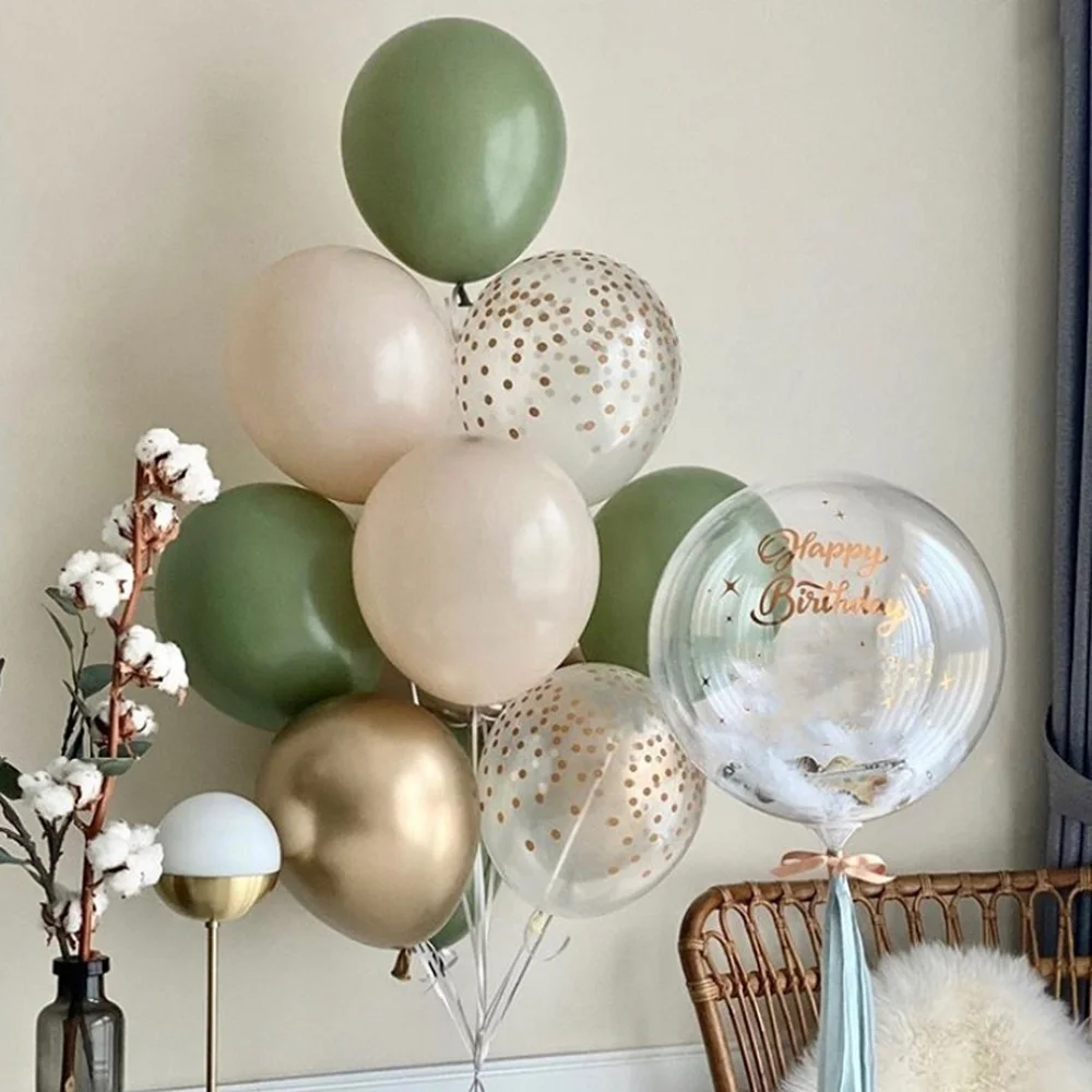 20/40pcs 10inch Avocado Green Skin Color Latex Balloon Vintage Green Platinum Ball Baby Shower Wedding Jungle Birthday Decoratio