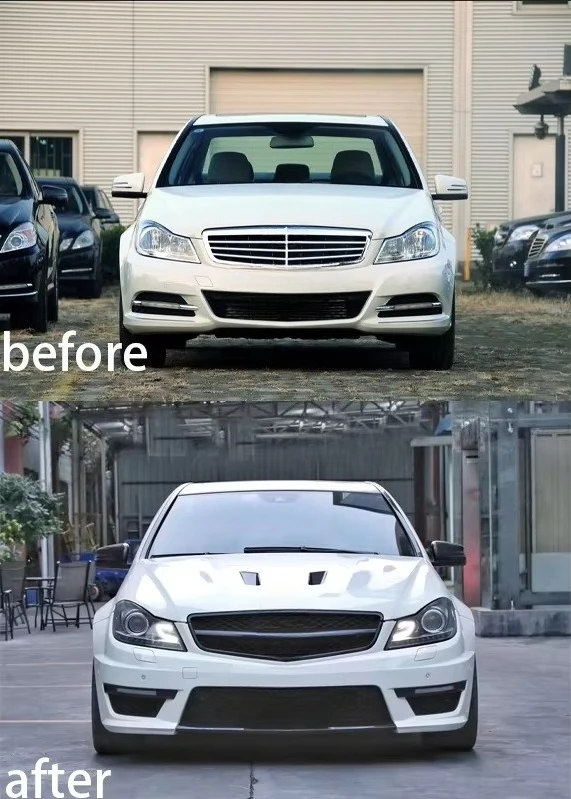 Resin Carbon Fiber Material Black Car Hood for Mercedes BENZ C Class W204 2006-2014 Upgrade to C63 Widebody BS Auto Hood