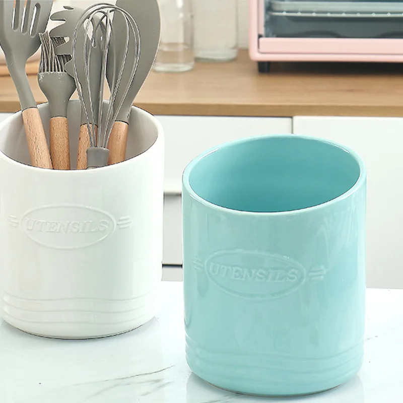 

Nordic Creative Relief Chopsticks Cylinder Knife And Fork Exquisite Ceramic Storage Box Kitchen Household Chopstick Cage Holder