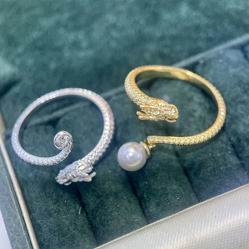 JZ047 Copper Gold Plated Dragon Element Smart Design Adjustable Pearl Ring Blank Empty Setting DIY Jewelry Findings view 2