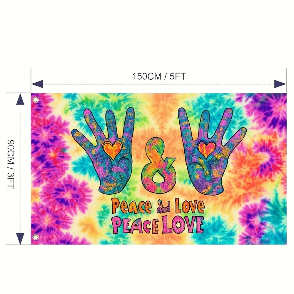 Peace and Love Tie Dye Hippie Flag Polyester Banner for Outdoor Decoration