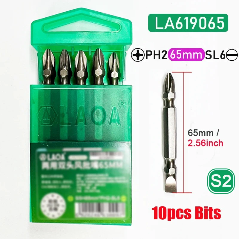 Laoa 10 Stuks Schroevendraaier Bits 65Mm Sleuf Kruiskopschroevendraaier Ph2 Elektrische Boor Schroevendraaier Kop