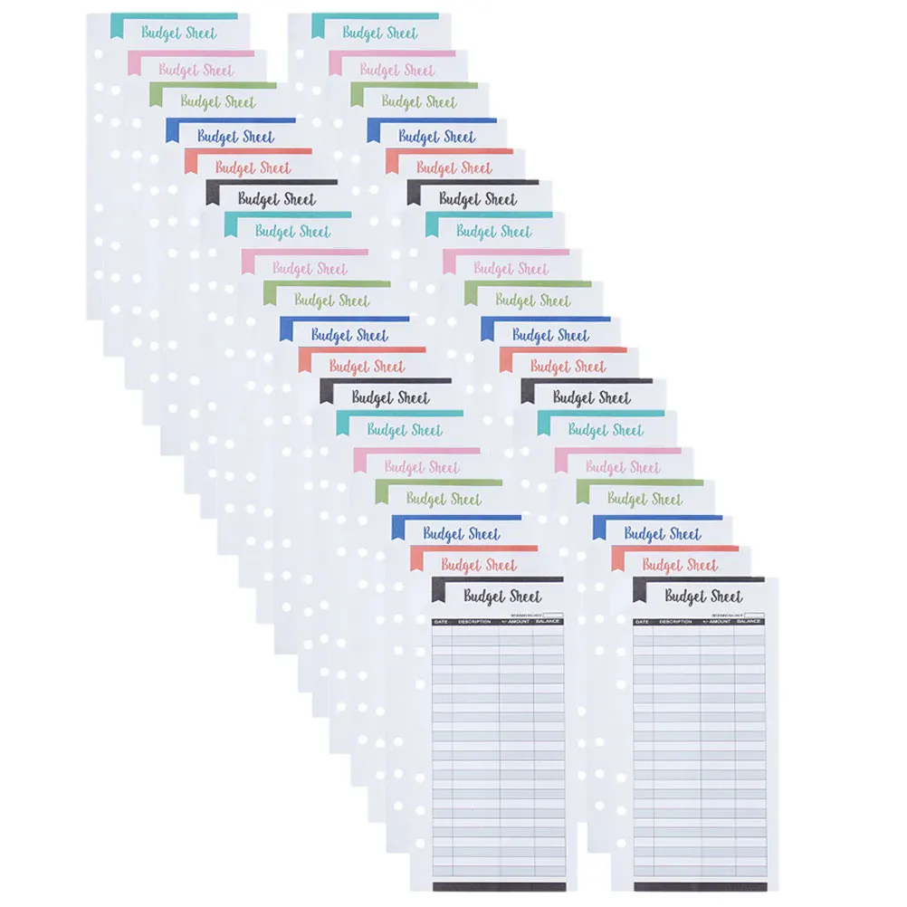 Tarjetas de presupuesto de papel grueso, rastreador de gastos de seis agujeros, insertos para planificador de presupuesto, hojas de grabación de efectivo portátiles, 36 Uds.