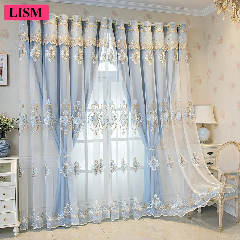 European Embroidered Gauze Integrated Curtains for Living Room Bedroom Window Blackout Decor Custom Embroidered Tulle Colours