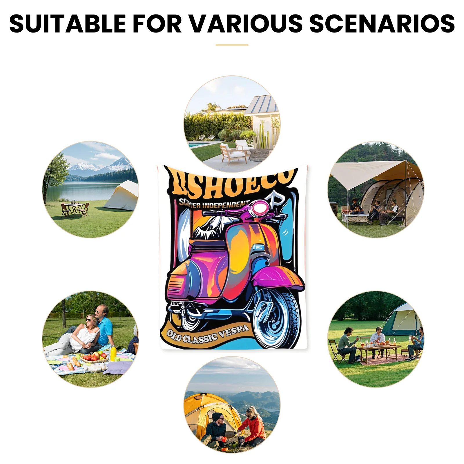 Vibrant E-Scooter Tech Blanket With Multicolor Design And White Background For Stylish And Practical Outdoor Adventures
