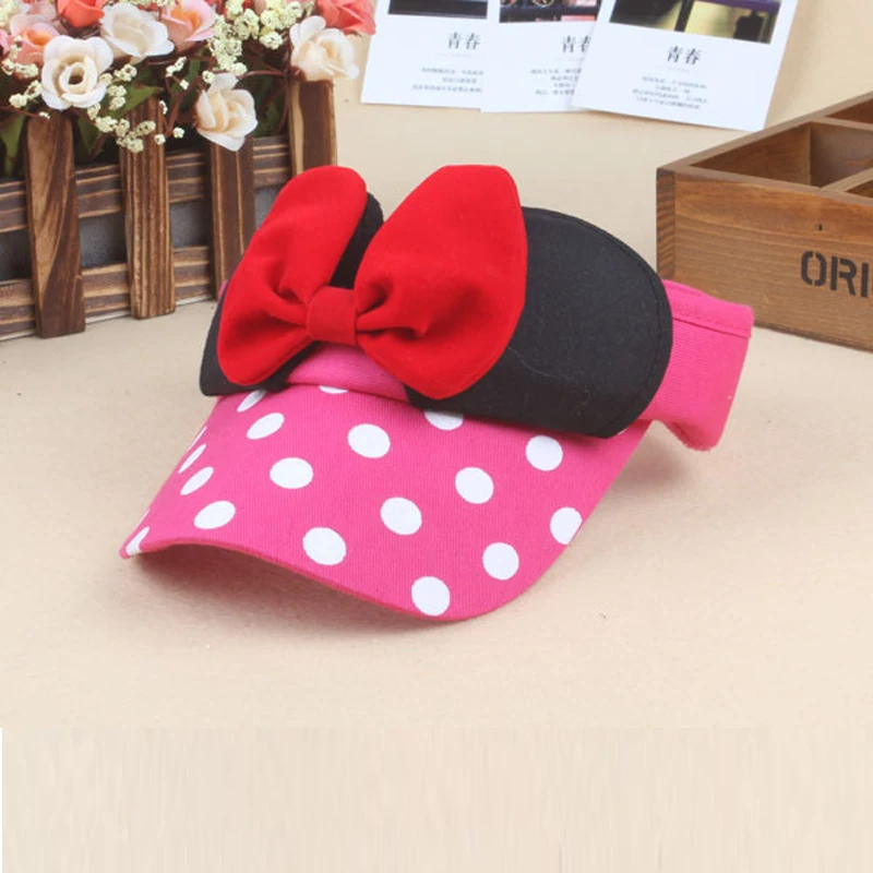 Disney Hat Minnie Mouse Cartoon Hat Minnie Bow Sunscreen Empty Top Hats for Girls Summer Outdoor Sun Protection Visor Cap Gifts