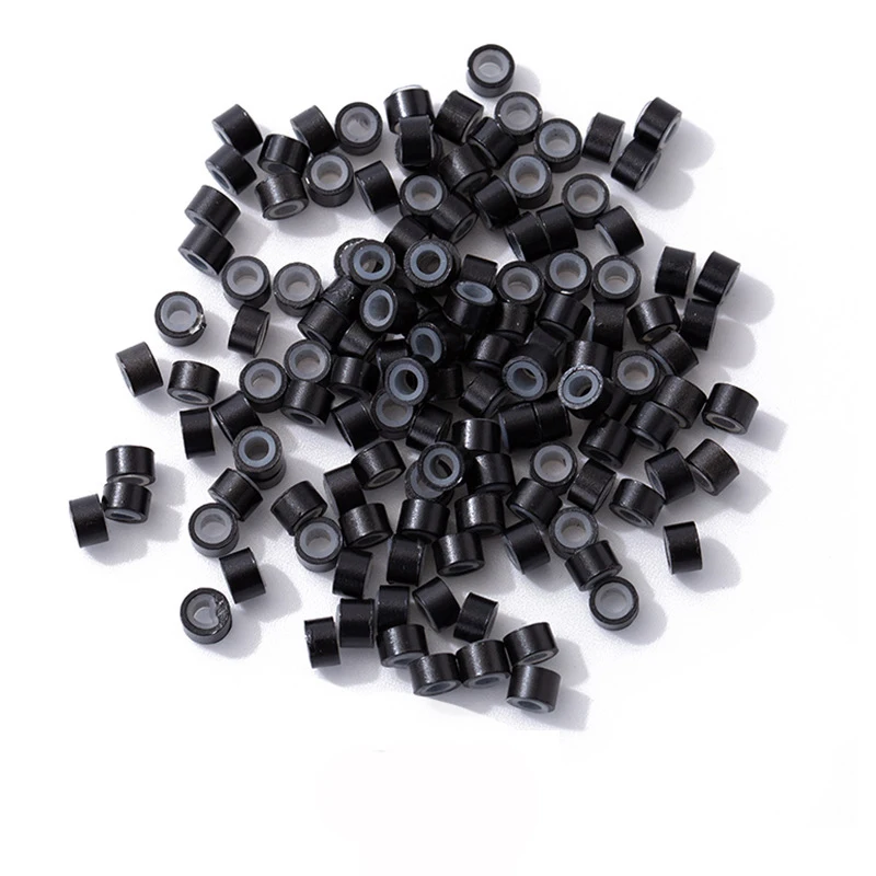 500/1000 piezas de cuentas de anillo micro para extensiones de cabello, 5mm, cuentas forradas de silicona, adecuadas para extensiones de cabello humano 4