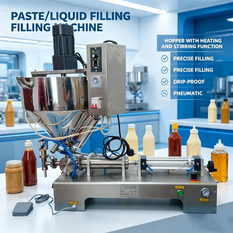 Pneumatic Paste Filling Machine, Stainless Steel Heating Mixing Hopper Honey Salad Dressing Quantitative Filling Machine