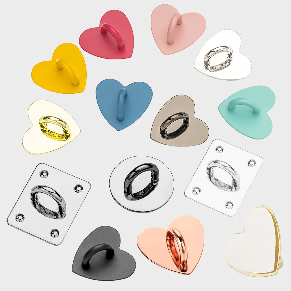 

5PCS Kawaii Adhesive Metal Heart Phone Charm Holder Mobile Phone Case Finger Ring Stand Hook Buckle Charm Clasp Accessory String