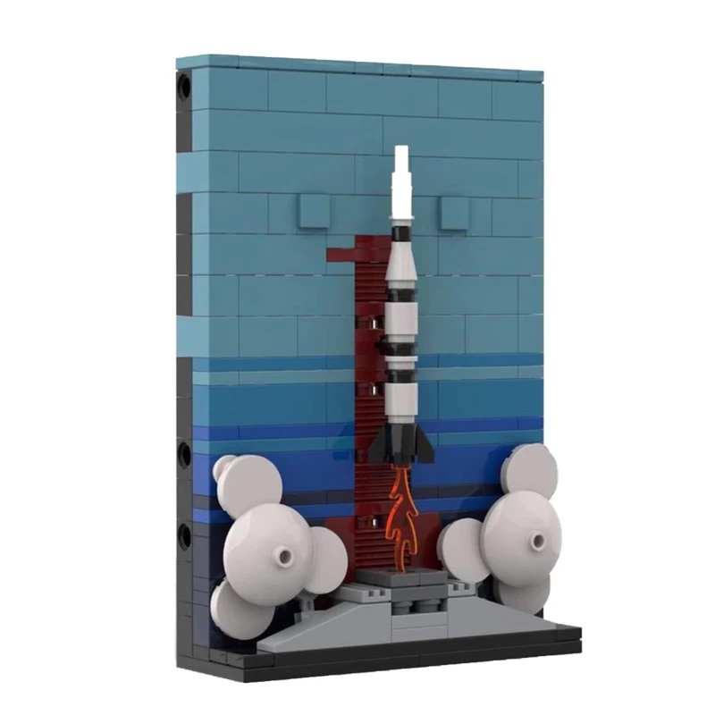 

MOC Space Rocket Launch Scene Building Block Set Saturn V Space Age Postcard Model DIY Kids Puzzle Assembly Toys Birthday Gift
