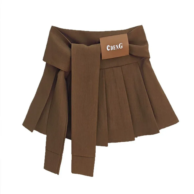 Front Bowtie Pleated Short Skirts Women Y2K Mini Skirt Black Harajuku Preppy Casual Slim A-line Kawaii Skirts With Inner Shorts