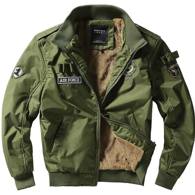 Men Winter Coat Heavy Fleece Male Cardigan Bomber Aviation Jumper Air Force One Man Aesthetic Clothing Workwear Military Jacket