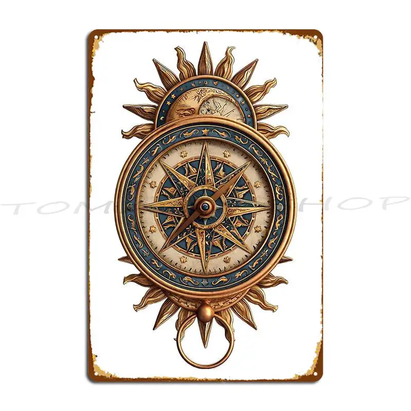 Celestial Compass Rose Metal Sign Cinema Wall Mural Party Garage Printed Tin Sign Poster