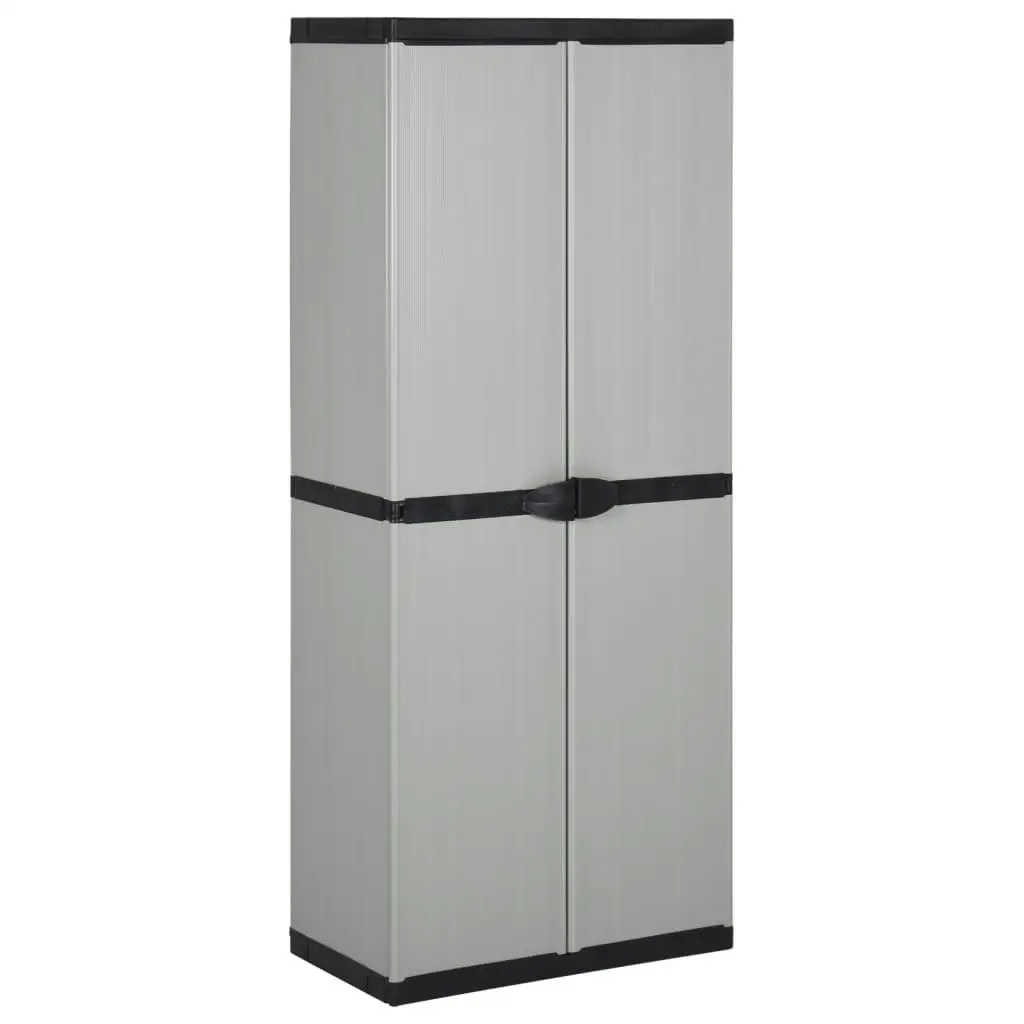 Large Grey & Black Garden Storage Cabinet with 3 Shelves - 68x40x168 cm Outdoor Organizer