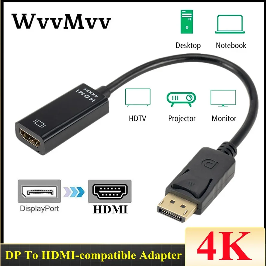 

4K DisplayPort to HDMI-compatible Adapter DP Male to Female HDMI-Compatible Cable Converter Video Audio 1080P For HDTV PC Laptop