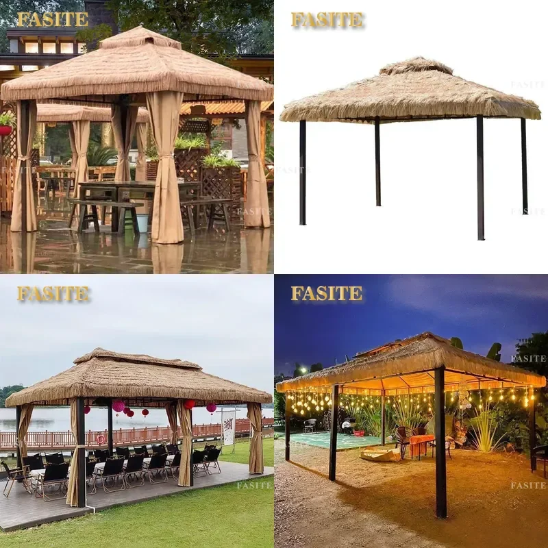 For Outdoor Courtyard Gazebo Thatched Awning Straw Tent Villa Garden Pavilion Terrace Leisure Shade Decor