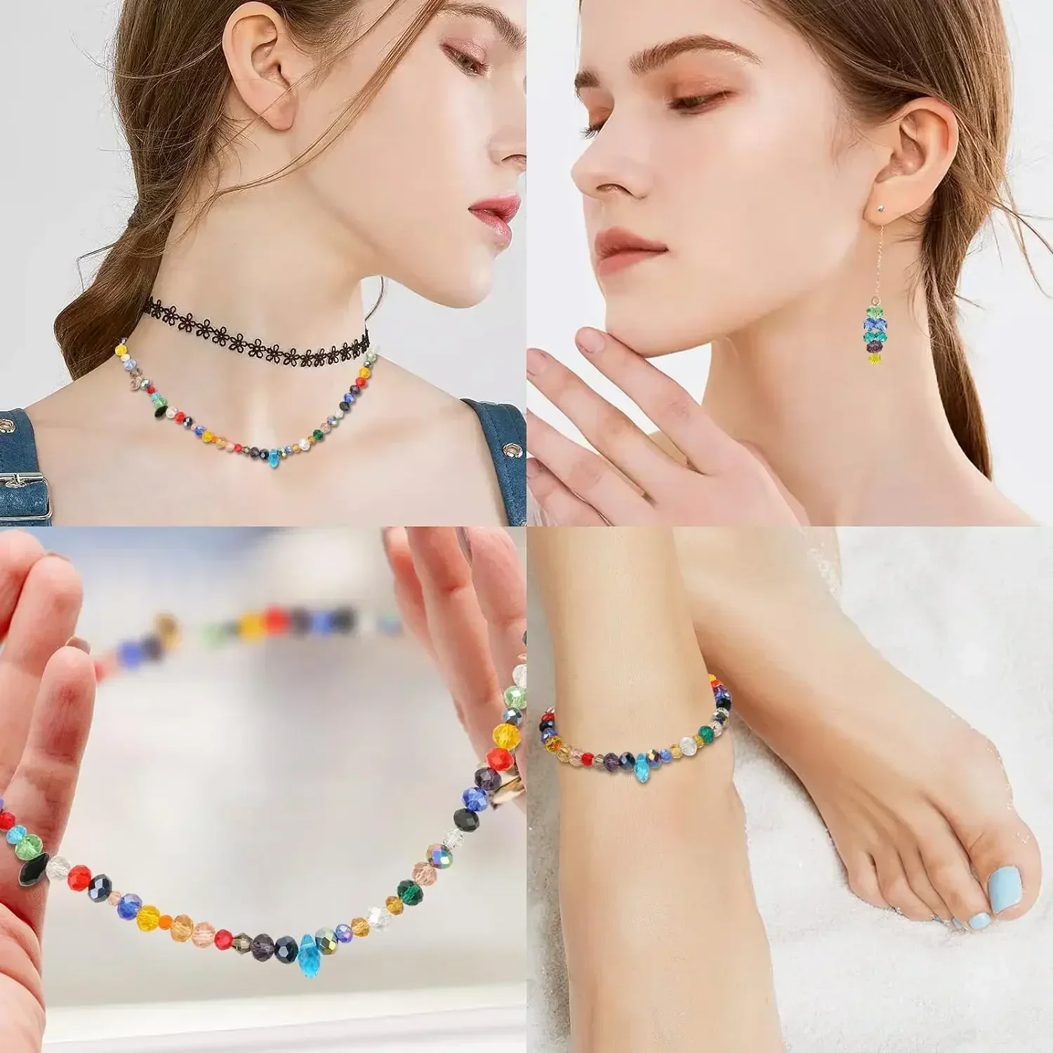 100pcs 4mm Czech Rondelle Crystal Beads AB Color Faceted Glass Beads Loose Spacer Beads for Jewelry Making DIY Bracelet Necklace