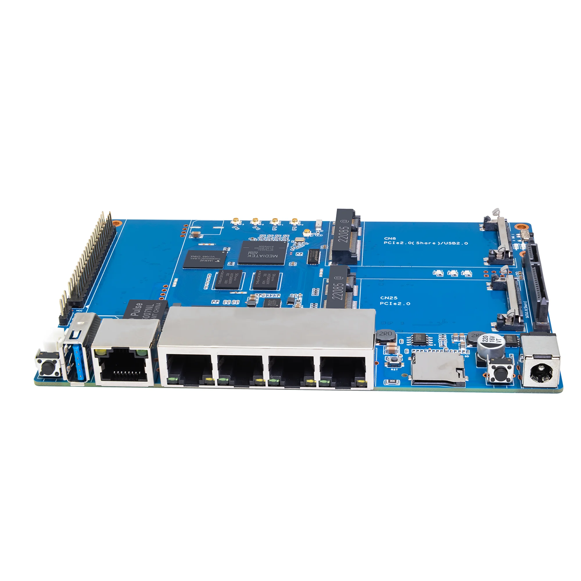 Banana Pi BPI-R64 MediaTek MT7622 64 bit Dual-core ARM 1G DDR3 8G eMMC Support 4G Module BT5.0 Wifi POE SATA Opensource Router