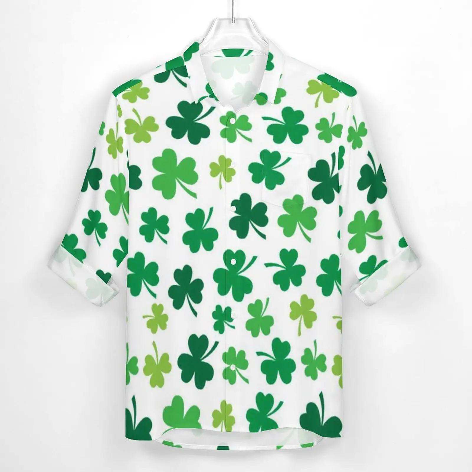 Irish Shamrock Themed Shirt Autumn St Patricks Day Casual Shirts Men Trending Blouses Long Sleeve Graphic Street Tops Plus Size