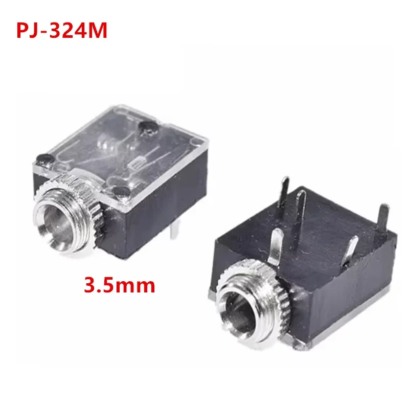 5Pcs Black PJ324M 5Pin 3.5mm Jack Stereo Audio Female PCB Panel Mount Connector With Nut PJ-324M 3.5MM Headphone Socket Adapter