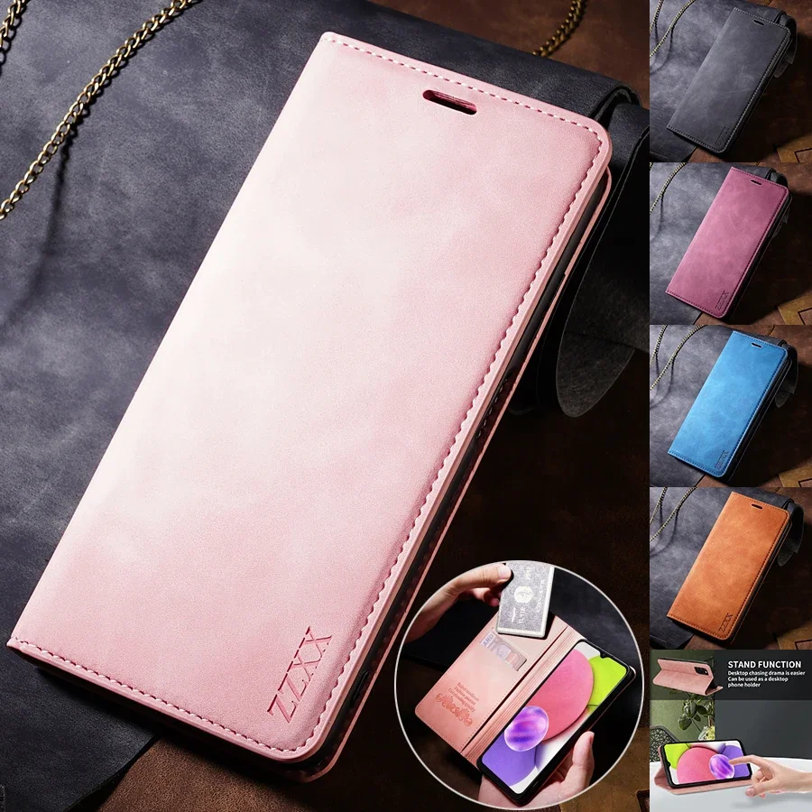 

Wallet Skin Feel Card Slot Magnetic Flip Leather Case For Samsung Galaxy S24 Ultra S23 FE S22 Plus S21 S20 S10 S9 S8 A15 A35 A55