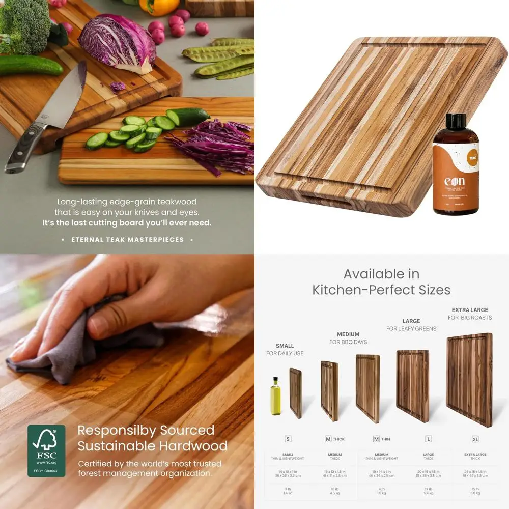 

Wooden Cutting Board Oil Kit - Small FSC-Certified Board with Juice Groove & EON Mineral Oil for Knives